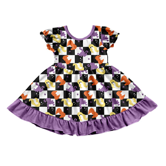 Baby Girls Halloween Witches Checkered Knee Length Dresses Preorder
