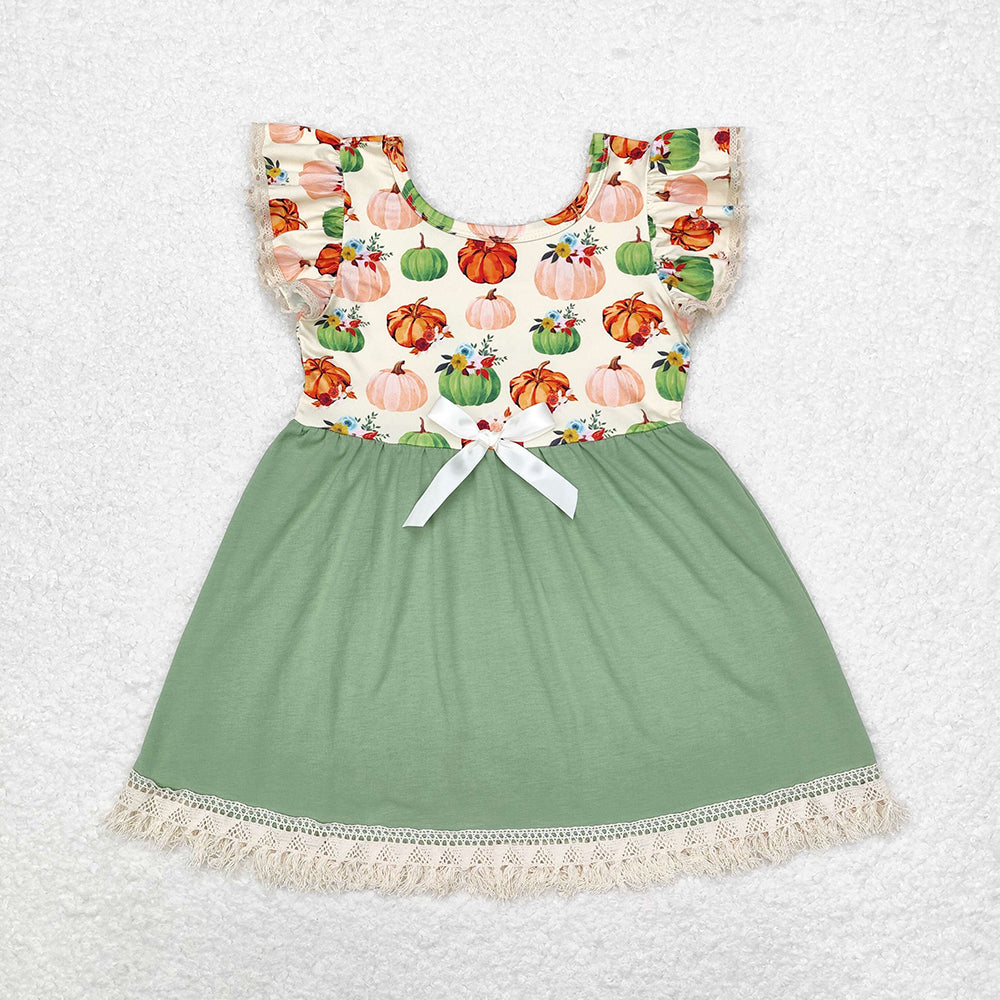 Baby Girls Pumpkins Flowers Lace Ruffle Knee Length Dresses