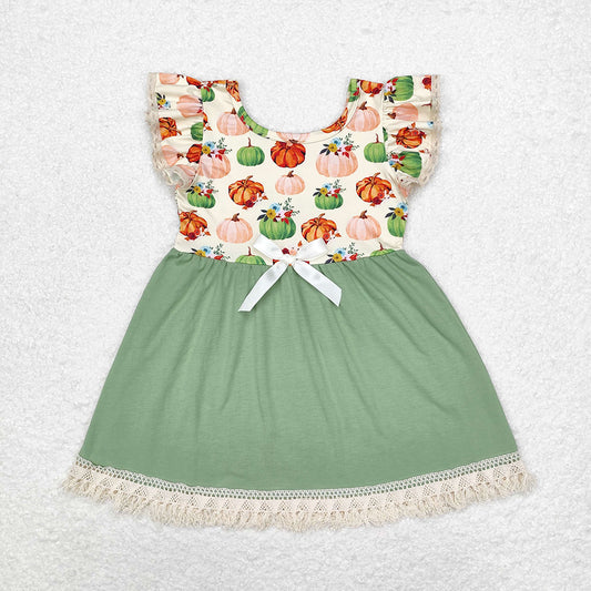 Baby Girls Pumpkins Flowers Lace Ruffle Knee Length Dresses