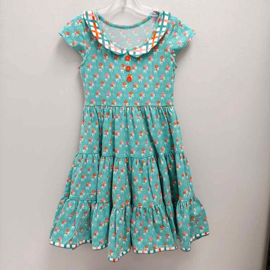 Baby Girls Green Small Flowers Ruffle Knee Length Dresses Preorder