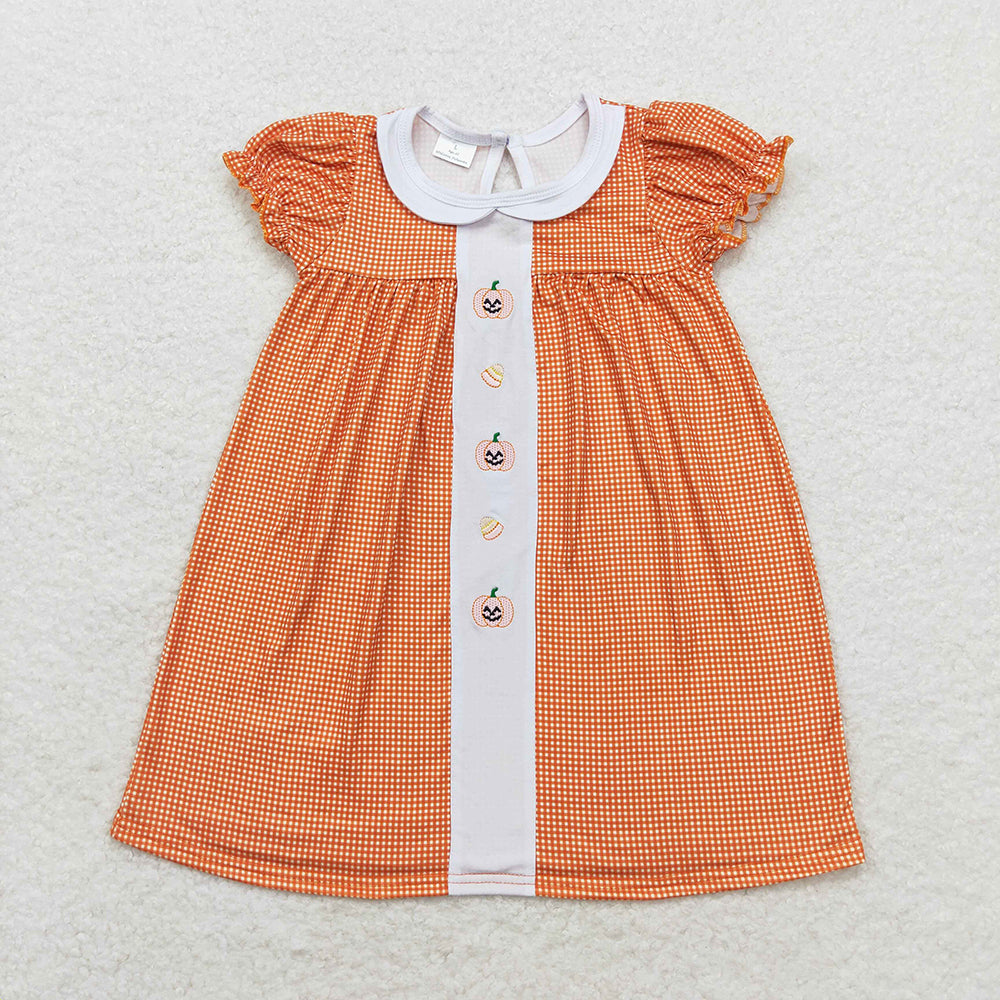 Baby Girls Pumpkin Candy Orange Checkered Knee Length Dresses