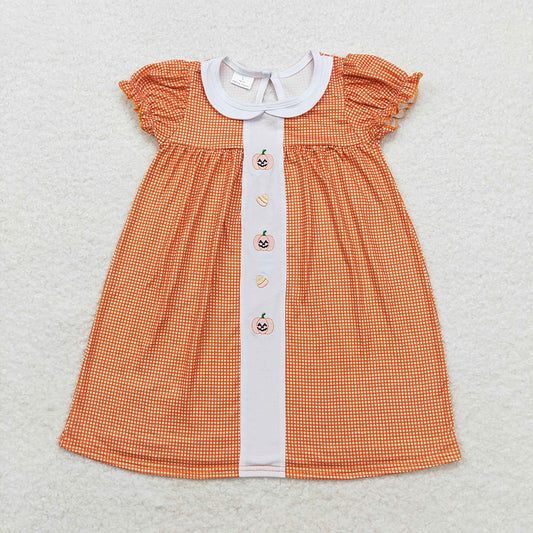 Baby Girls Pumpkin Candy Orange Checkered Sibling Rompers Dresses