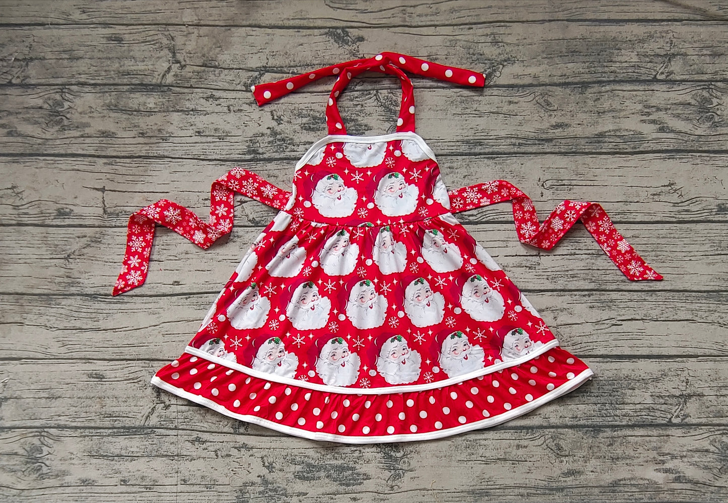 Baby Girls Christmas Red Santa Belt Halter Knee Length Dresses