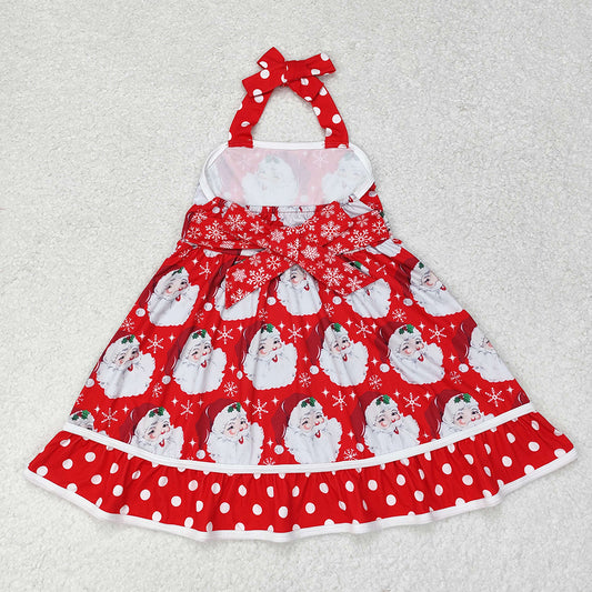 Baby Girls Christmas Red Santa Belt Halter Knee Length Dresses