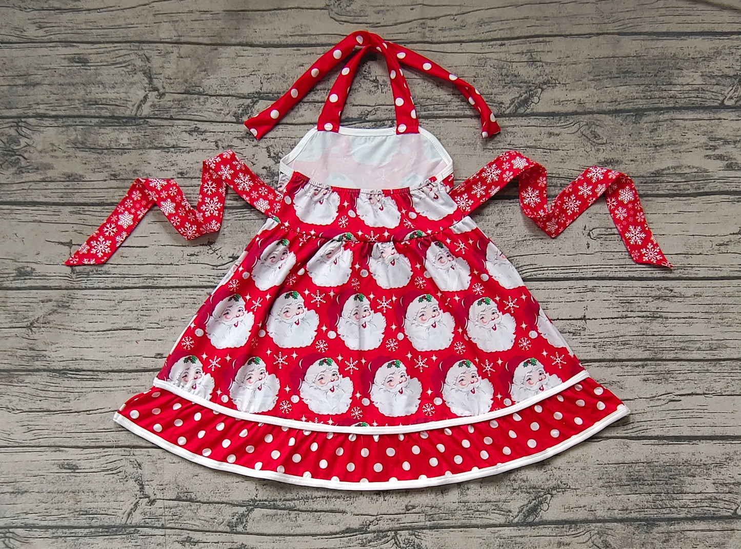 Baby Girls Christmas Red Santa Belt Halter Knee Length Dresses