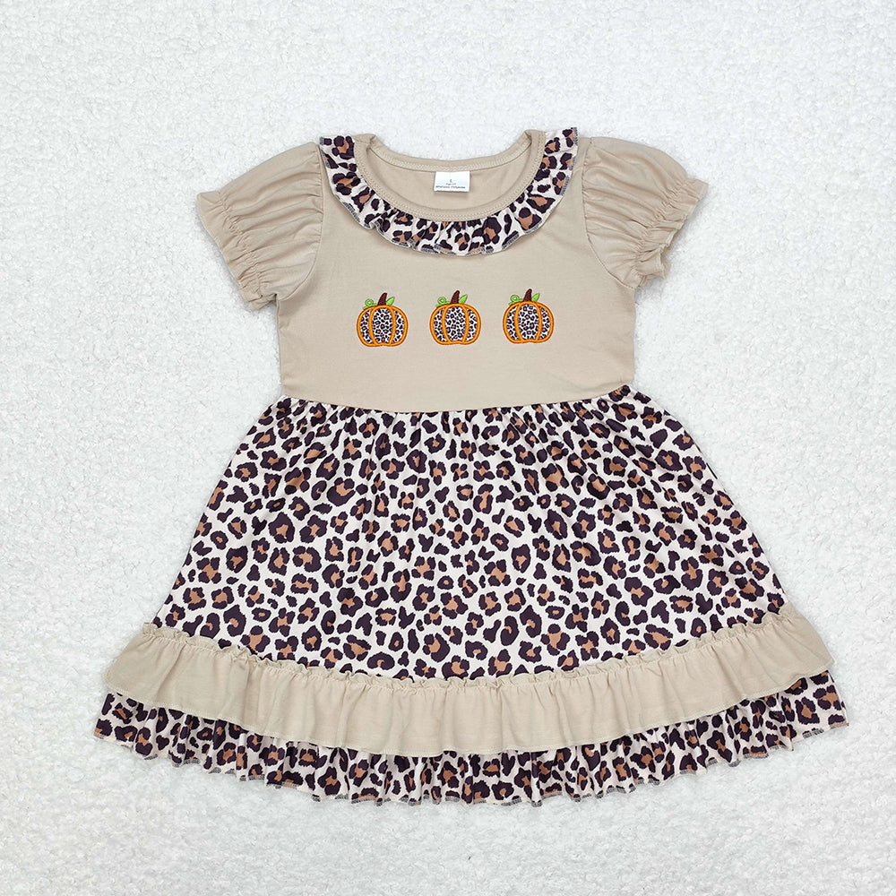 Baby Girls Pumpkin Leopard Ruffle Knee Length Dresses