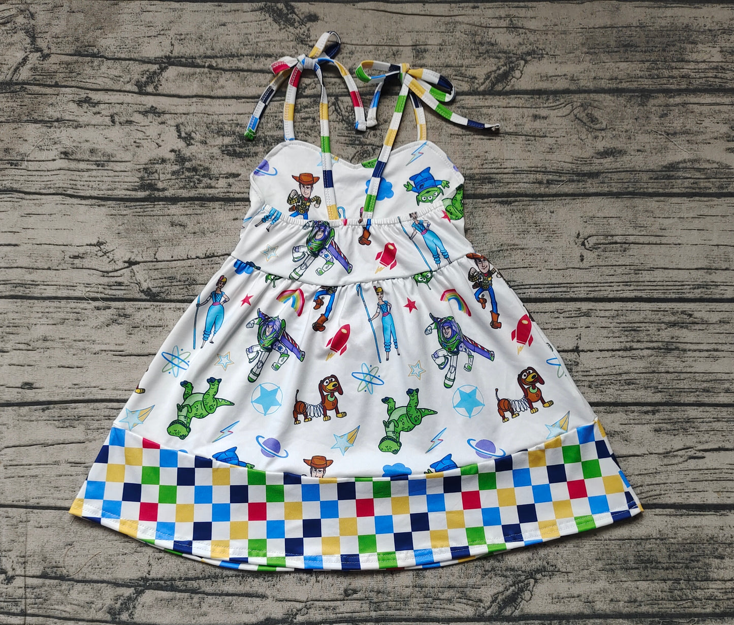 Baby Girls Toy Cartoon Straps Ruffles Knee Length Dresses