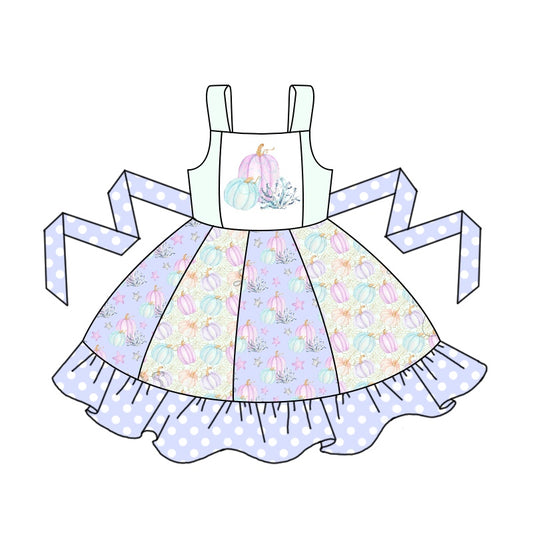 Baby Girls Lavender Pumpkin Belt Twirl Knee Length Dresses Preorder