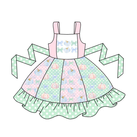 Baby Girls Pink Pumpkin Belt Twirl Knee Length Dresses Preorder