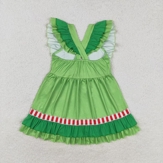 Baby Girls Christmas Green Hearts Bows Ruffle Knee Length Dresses