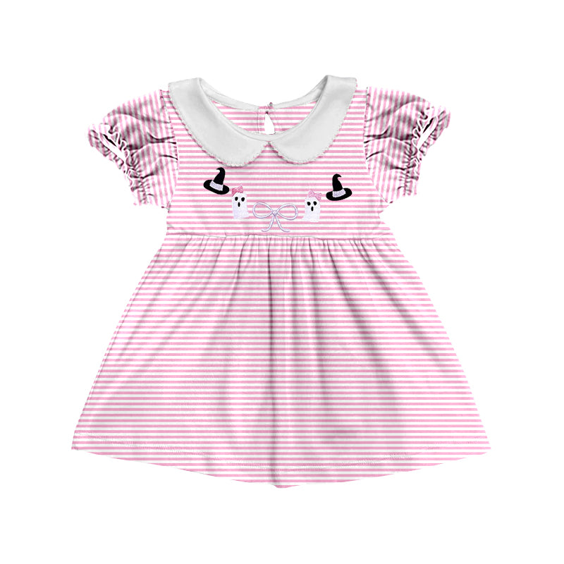 Baby Girls Pink Stripes Halloween Ghost Knee Length Dresses Preorder