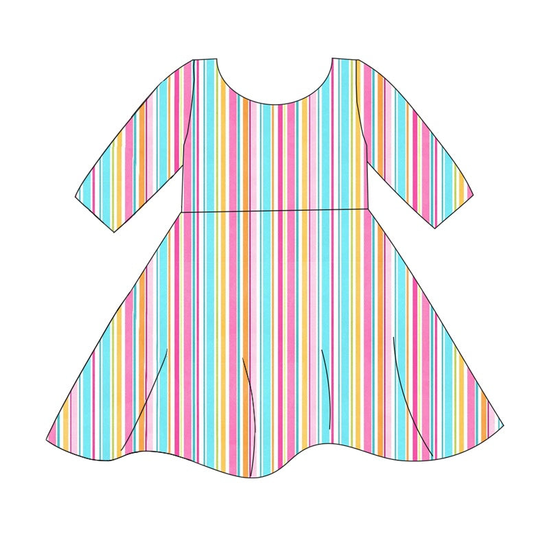 Baby Girls Fall Colorful Stripes Knee Length Dresses Preorder