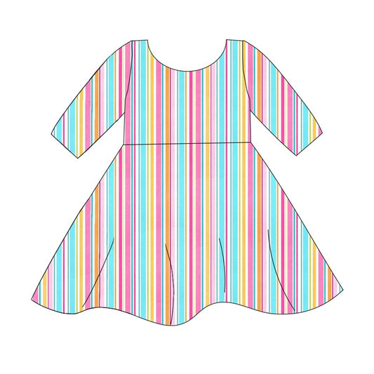 Baby Girls Fall Colorful Stripes Knee Length Dresses Preorder