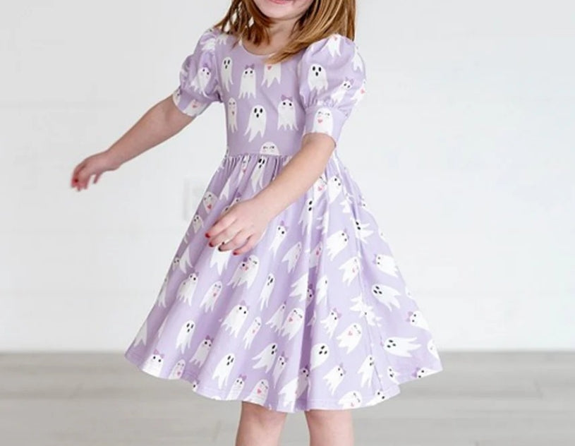 Baby Girls Lavender Halloween Ghost Knee Length Dresses Preorder