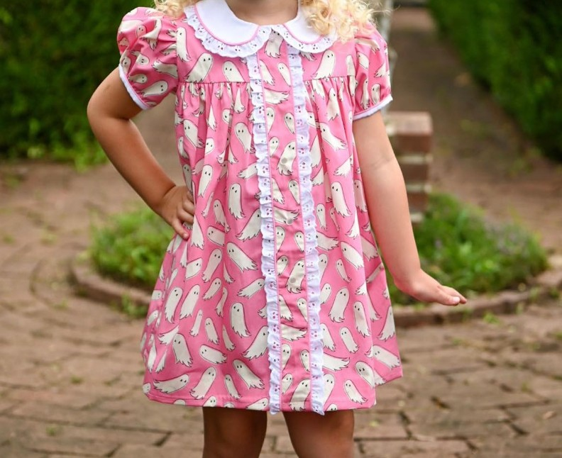 Baby Girls Pink Halloween Ghost Knee Length Dresses Preorder