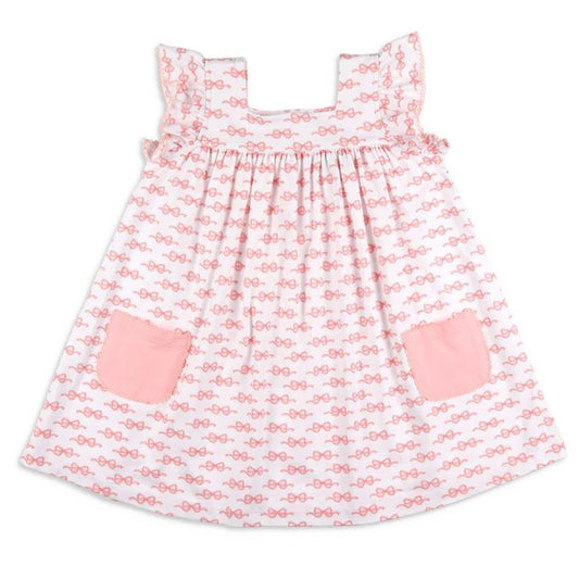 Baby Girls Pink Bows Flutter Sleeve Knee Length Dresses Preorder