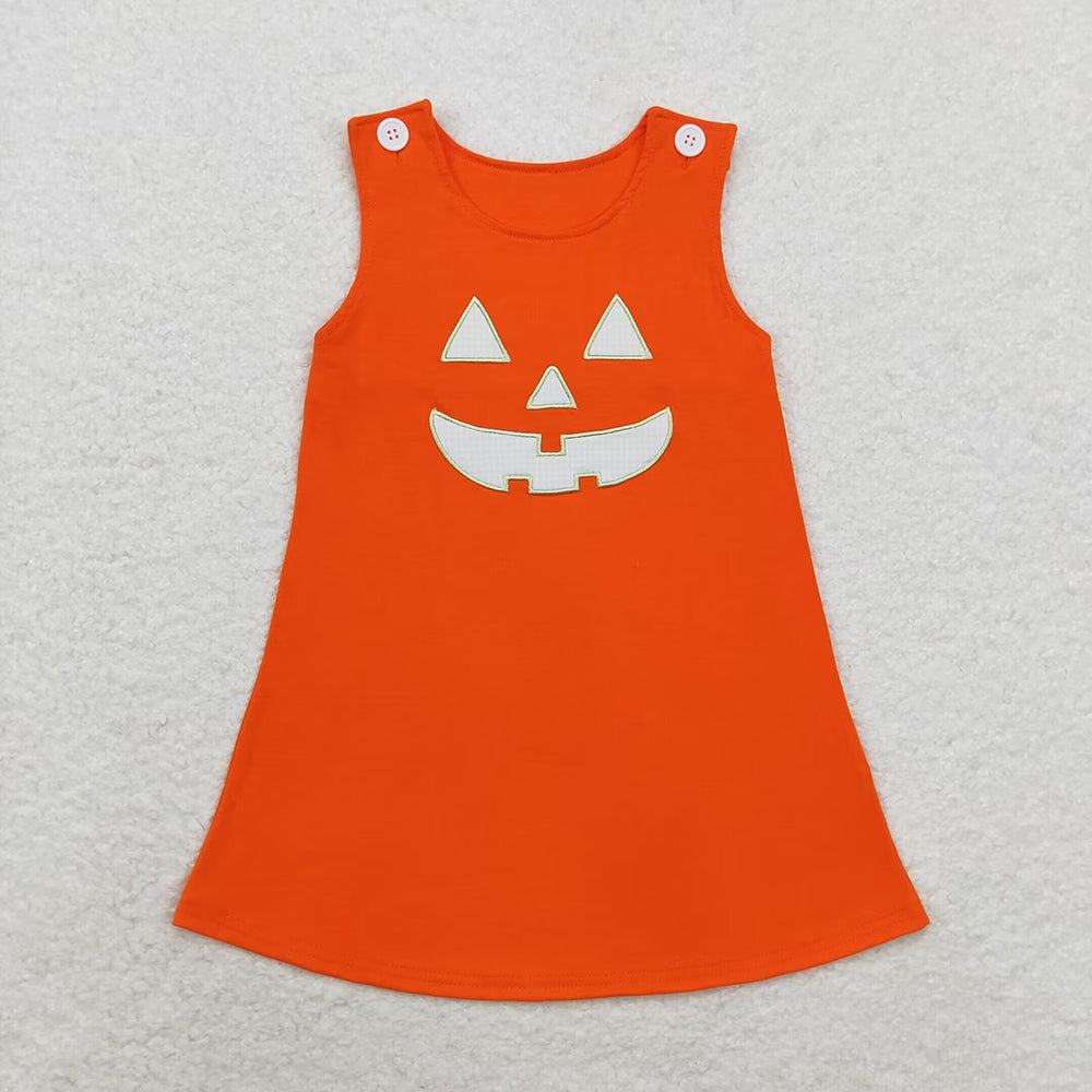 Baby Girls Halloween Orange Face Knee Length Dresses