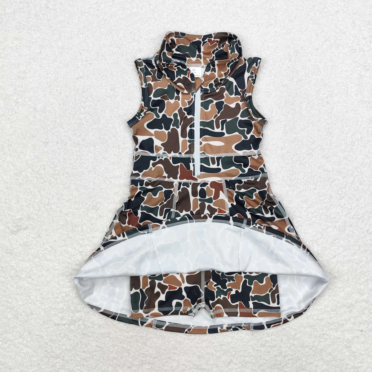 Sibling Baby Girls Sleeveless Camo Ducks Back Zip Yoga Active Short Knee Length Dress