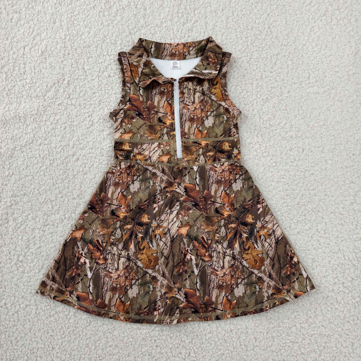 Sibling Baby Girls Sleeveless Camo Ducks Back Zip Yoga Active Short Knee Length Dress
