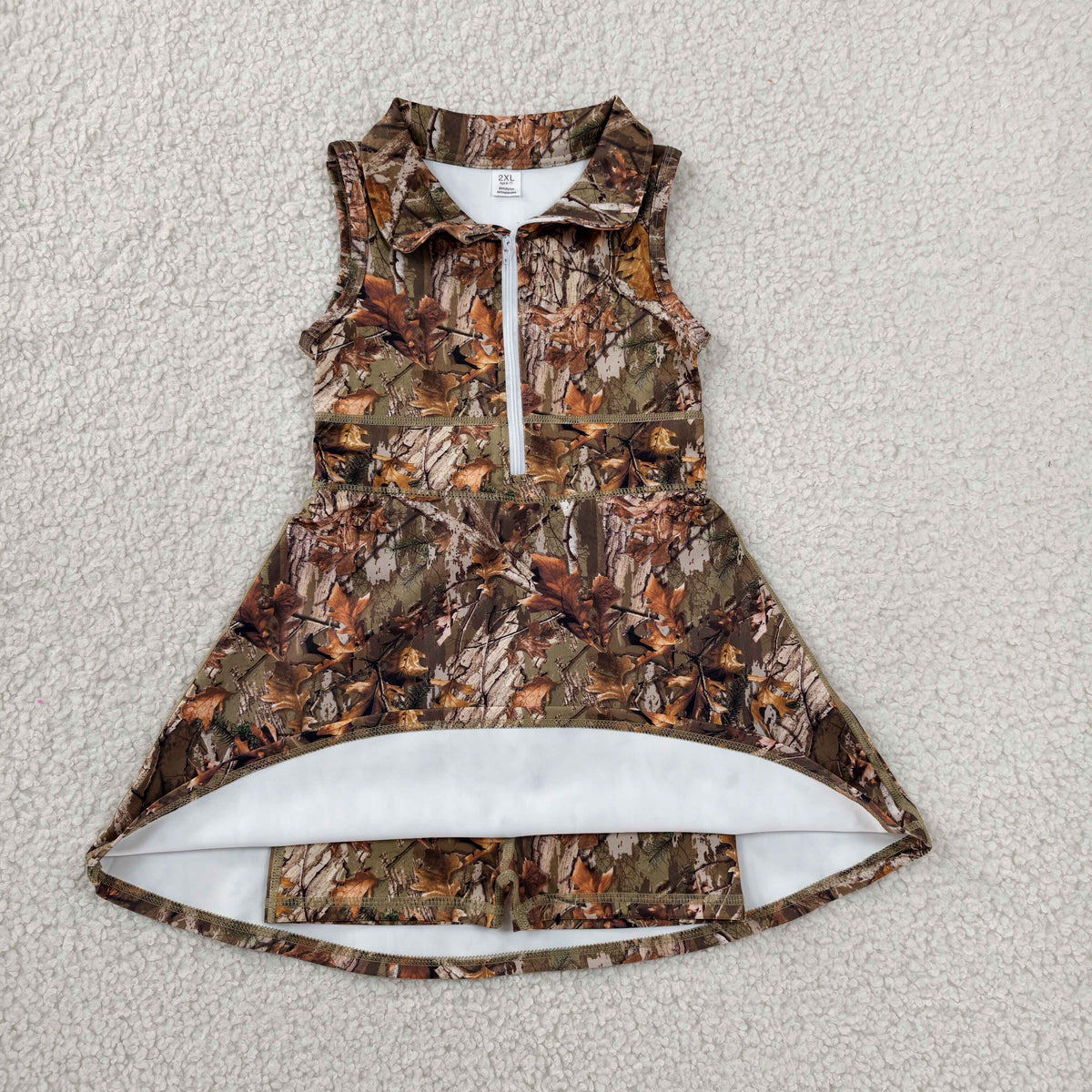 Sibling Baby Girls Sleeveless Camo Ducks Back Zip Yoga Active Short Knee Length Dress