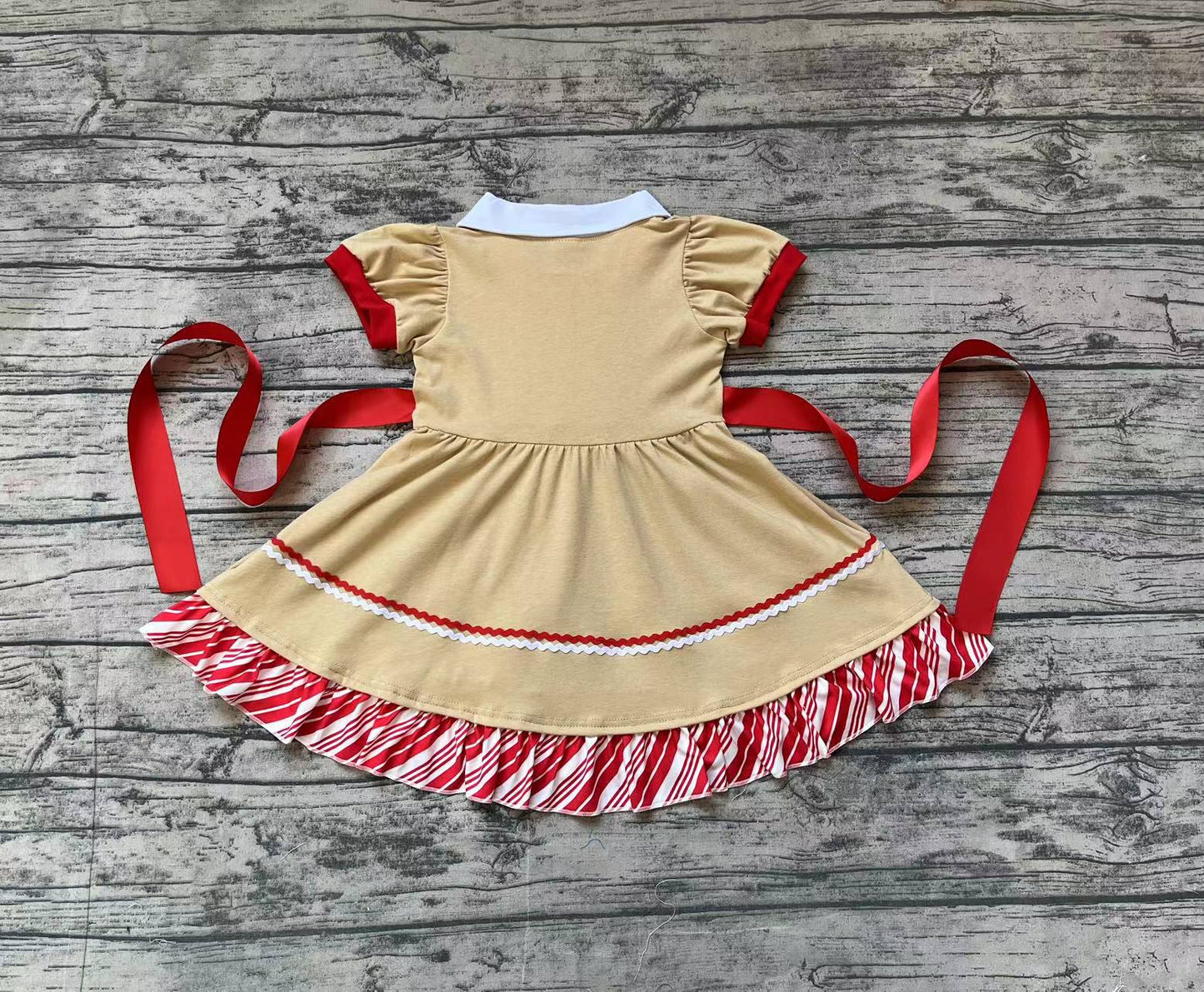 Baby Girls Christmas Gingerbread Bow Knee Length Dresses