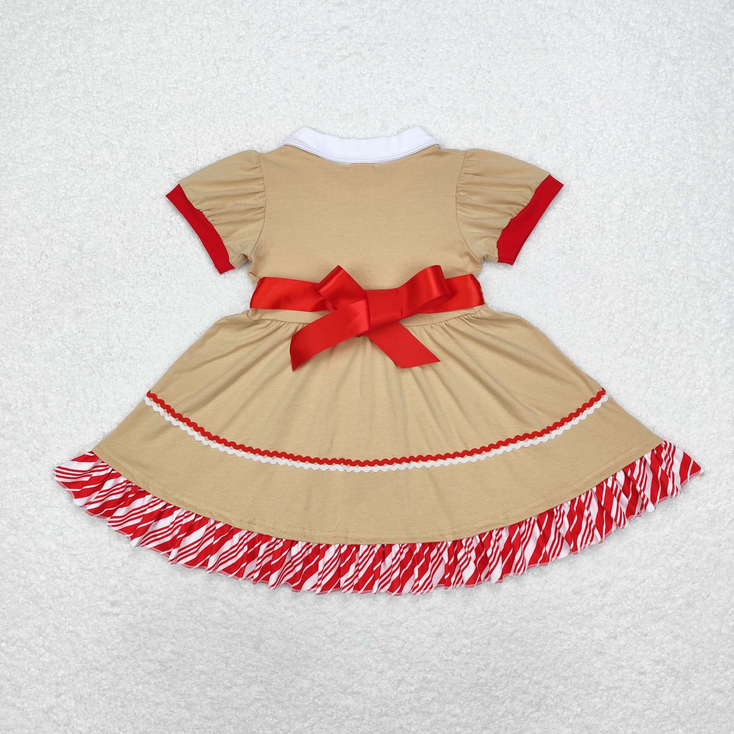Sibling Baby Girls Candy Cane Stripes Button Christmas Ruffle Knee Length Dresses