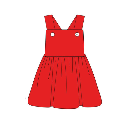 Baby Girls Red Cotton Straps Knee Length Dresses Preorder