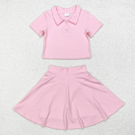 Baby Girls Pink Buttons Shirt Skirt Active Wear Clothes Sets