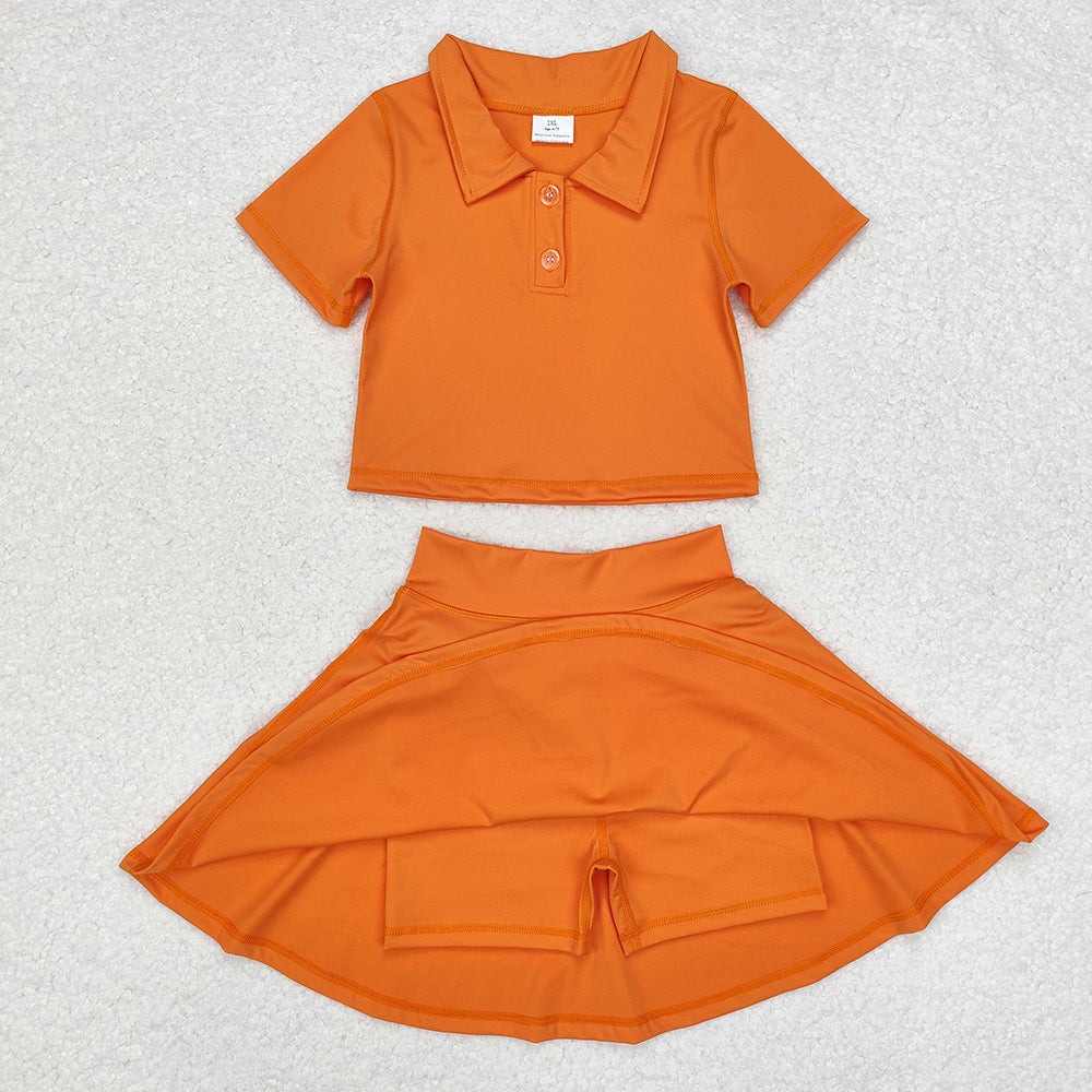 Baby Girls Orange Buttons Shirt Skirt Active Wear Clothes Sets