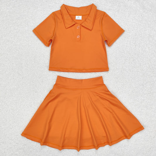 Sibling Baby Girls Orange Knit Knee Length Active Wear Dresses Set