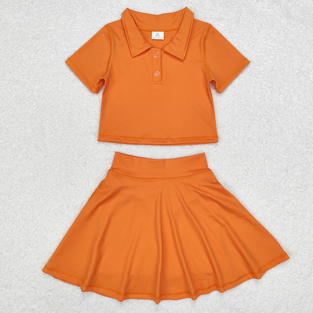 Baby Girls Orange Buttons Shirt Skirt Active Wear Clothes Sets