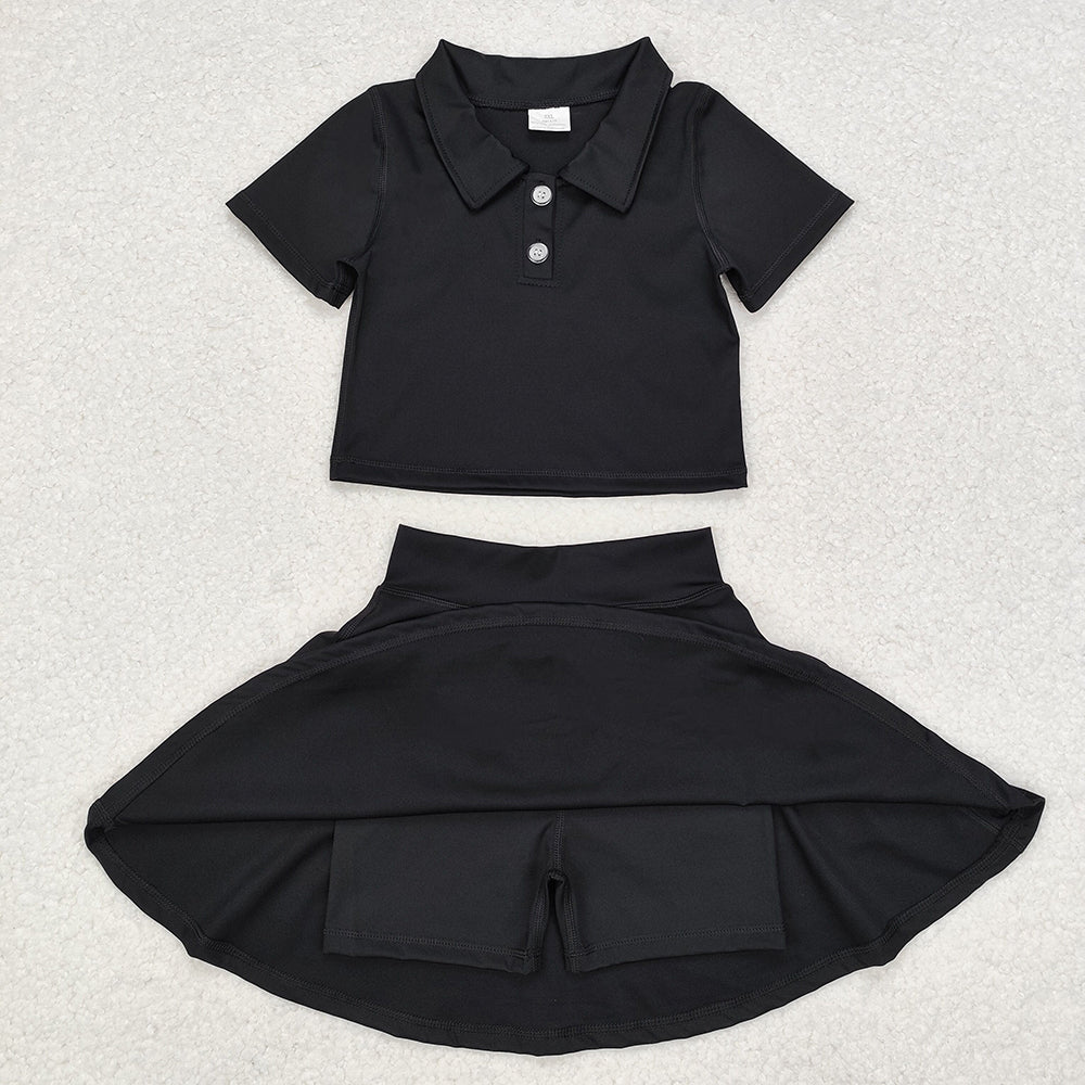 Sibling Girls Black Shirt Skirt Active Wear Clothes Sets