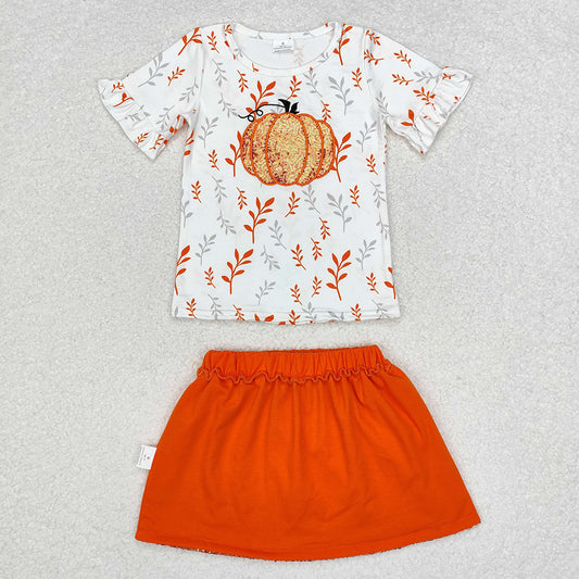 Baby Girls Pumpkin Shirt Sequin Skirts Clothes Sets