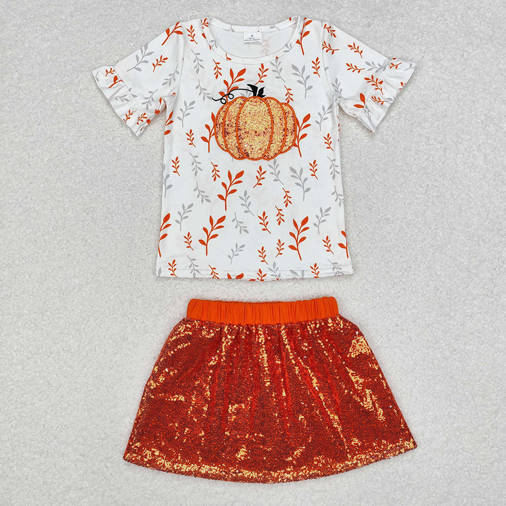 Baby Girls Pumpkin Shirt Sequin Skirts Clothes Sets