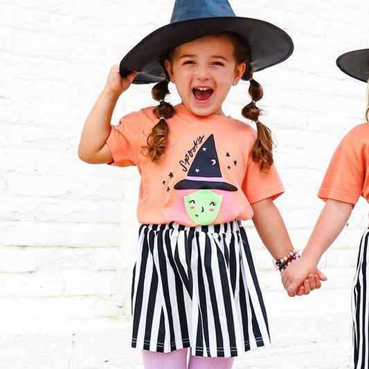 Baby Girls Halloween Witches Top Black Stripes Skirt Clothes Sets Preorder