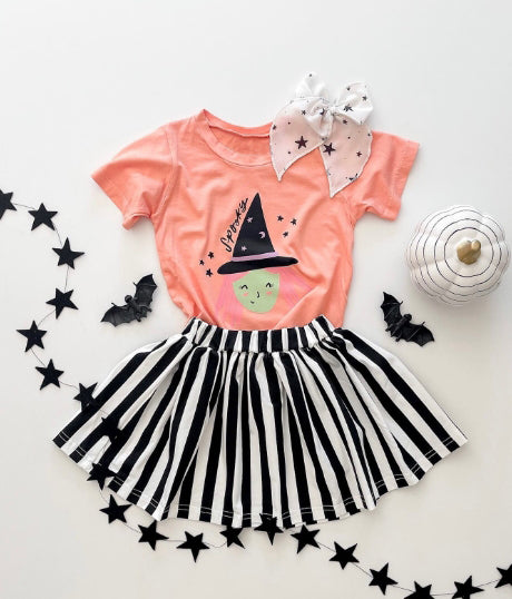 Baby Girls Halloween Witches Top Black Stripes Skirt Clothes Sets Preorder