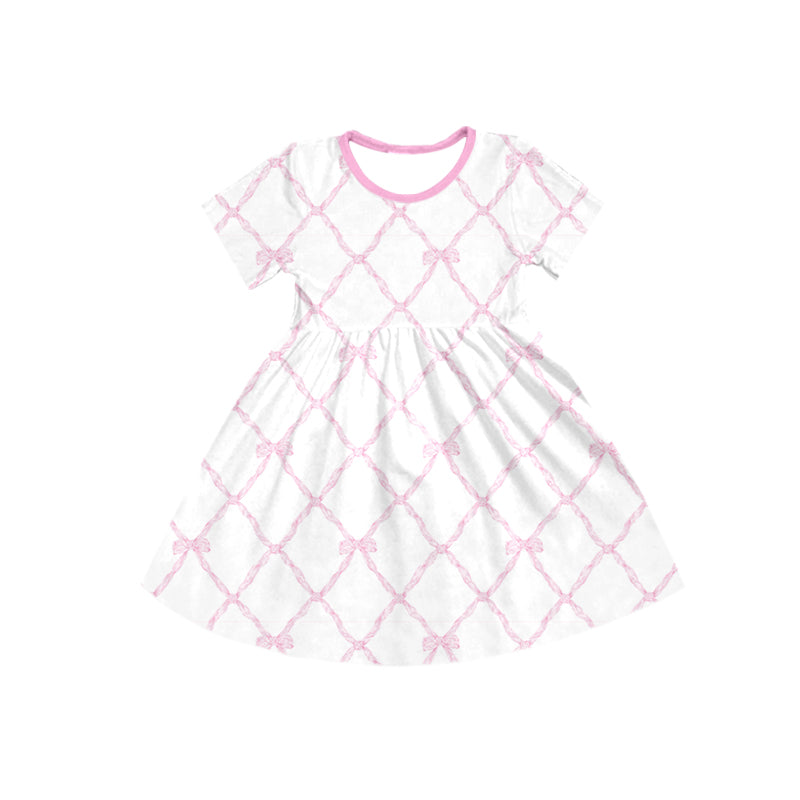 Baby Girls Pink Bows Short Sleeve Knee Length Dresses Preorder