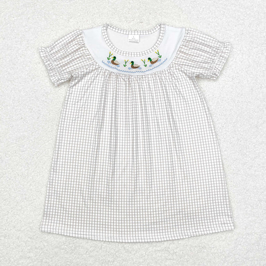 Baby Girls Green Checkered Ducks Short Sleeve Knee Length Dresses