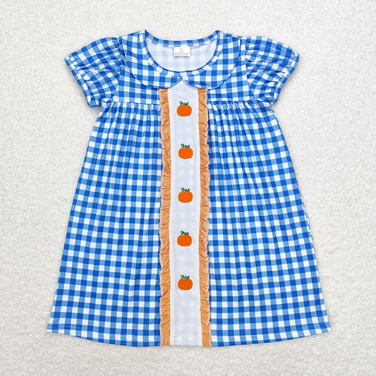 Baby Girls Blue Checkered Pumpkins Knee Length Dresses