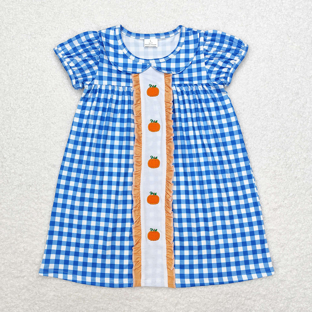 Sibling Girls Boys Blue Pumpkins Dresses Rompers Fall Clothes Sets