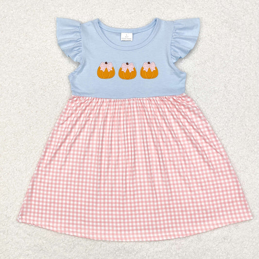 Baby Girls Pumpkins Pink Checkered Knee Length Dresses