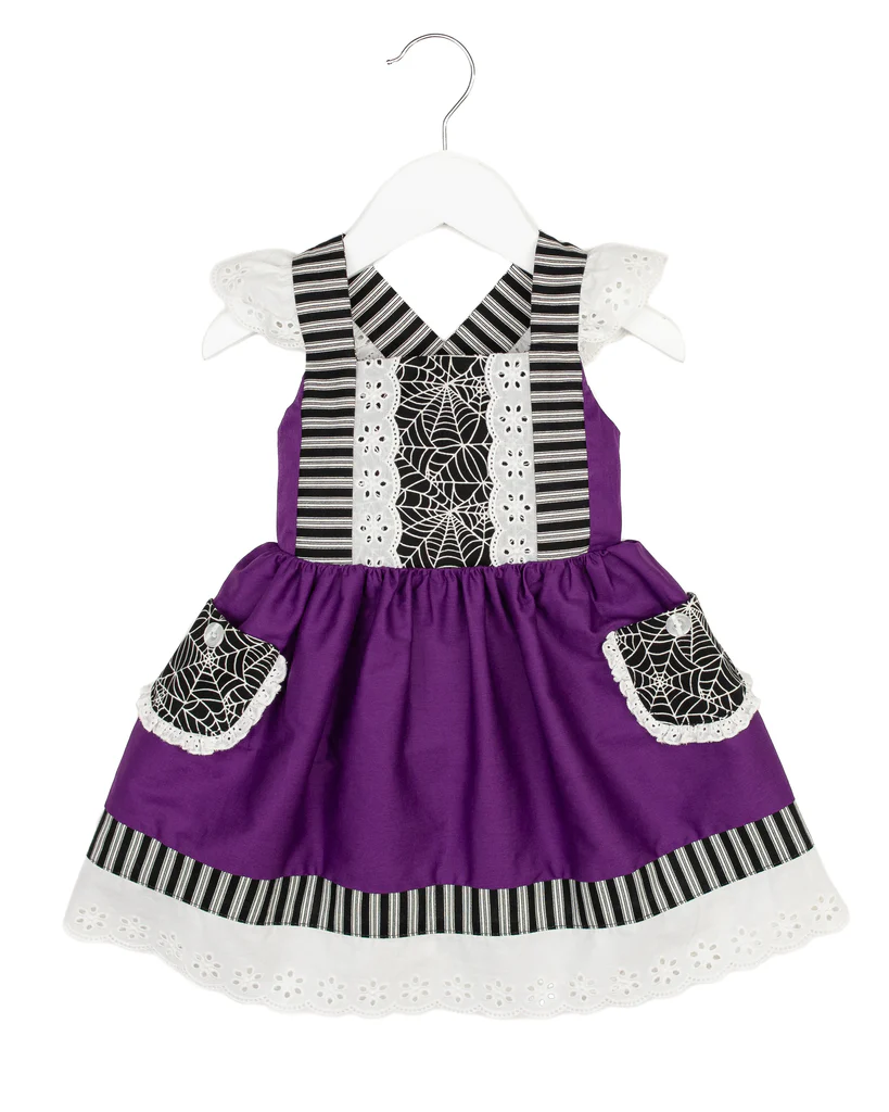 Baby Girls Halloween Spiderweb Ruffle Knee Length Dresses Preorder