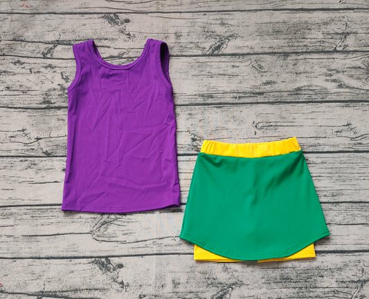 Baby Girls Mardi Gras Athletic Active Wear Top Shorts Skirts Clothes Sets Preorder