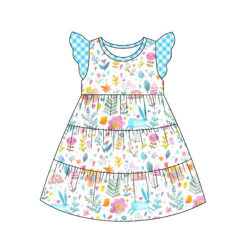 Baby Girls Easter Blue Rabbits Knee Length Dresses Preorder