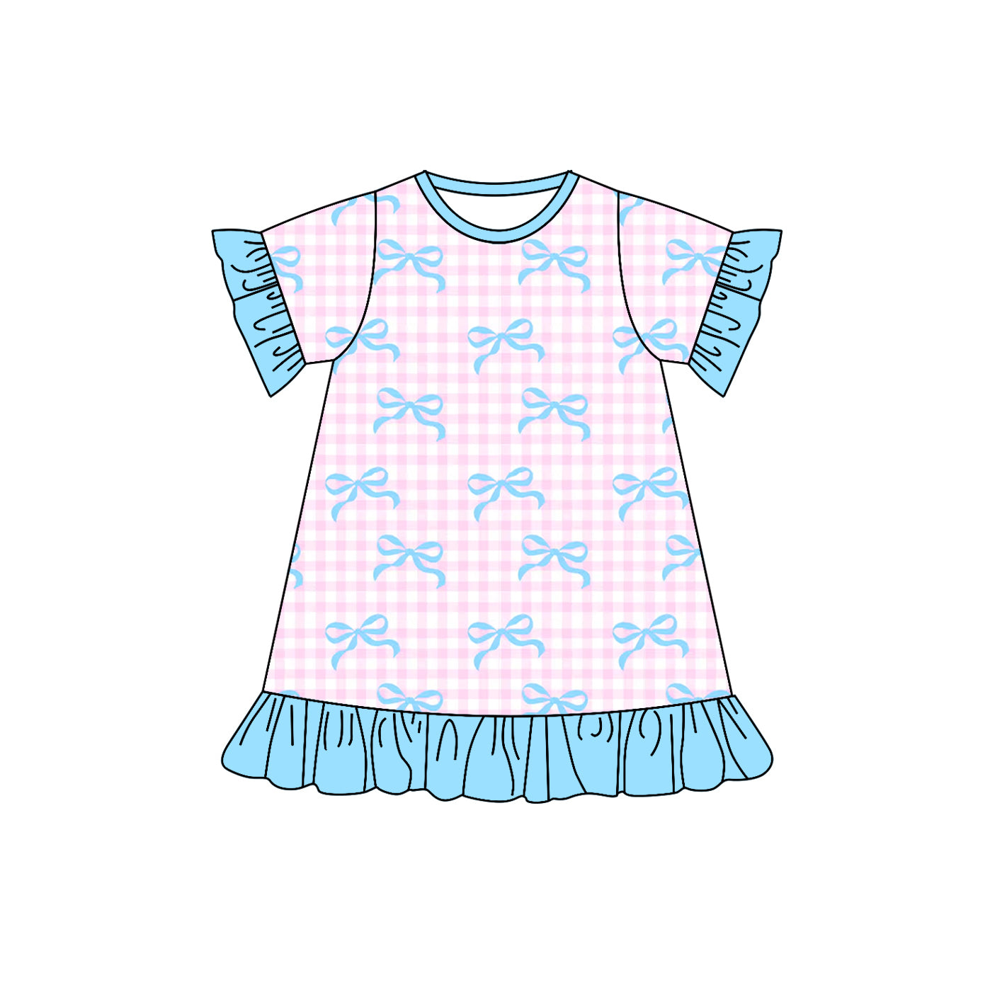 Baby Girls Pink Checkered Bows Ruffle Knee Length Dresses Preorder