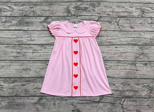 Baby Girls Valentines Pink Hearts Short Sleeve Knee Length Dresses Preorder