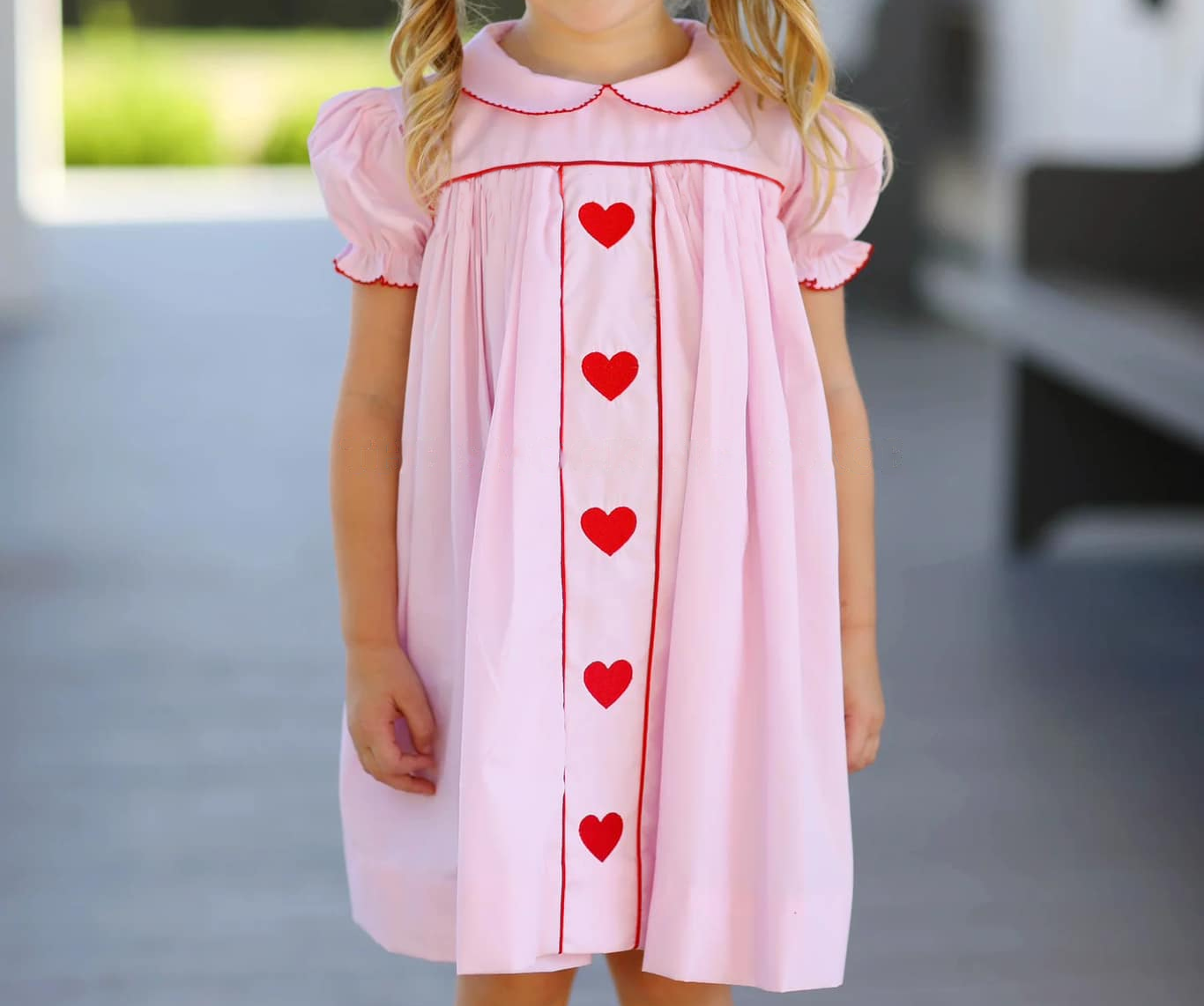 Baby Girls Valentines Pink Hearts Short Sleeve Knee Length Dresses Preorder