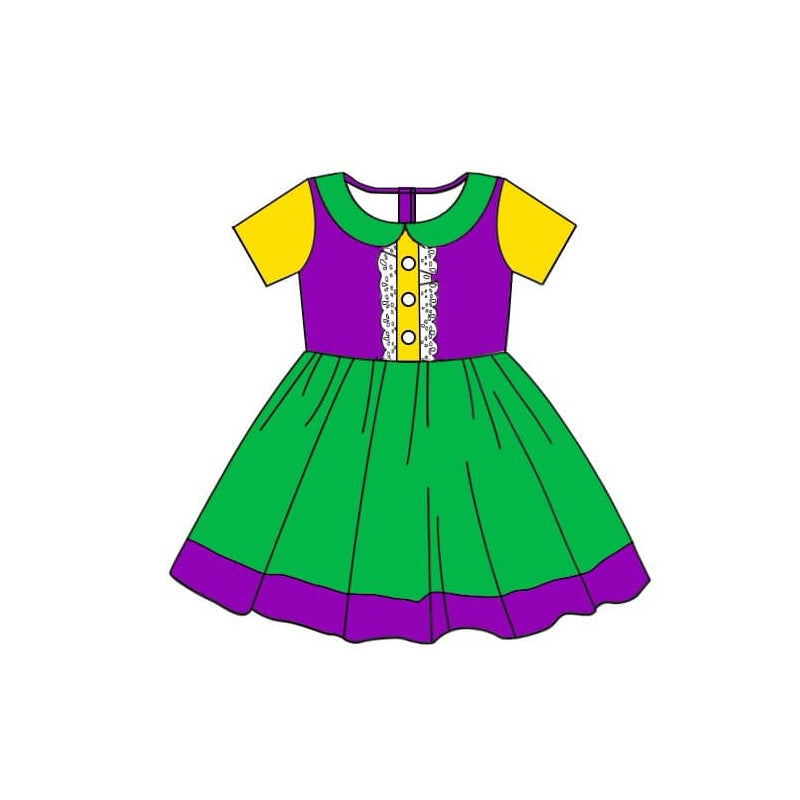 Baby Girls Mardi Gras Green Short Sleeve Knee Length Dresses Preorder