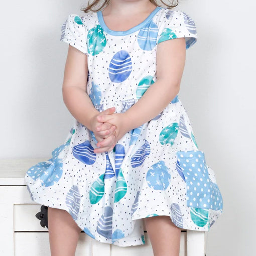 Baby Girls Easter Blue Eggs Pockets Knee Length Dresses Preorder