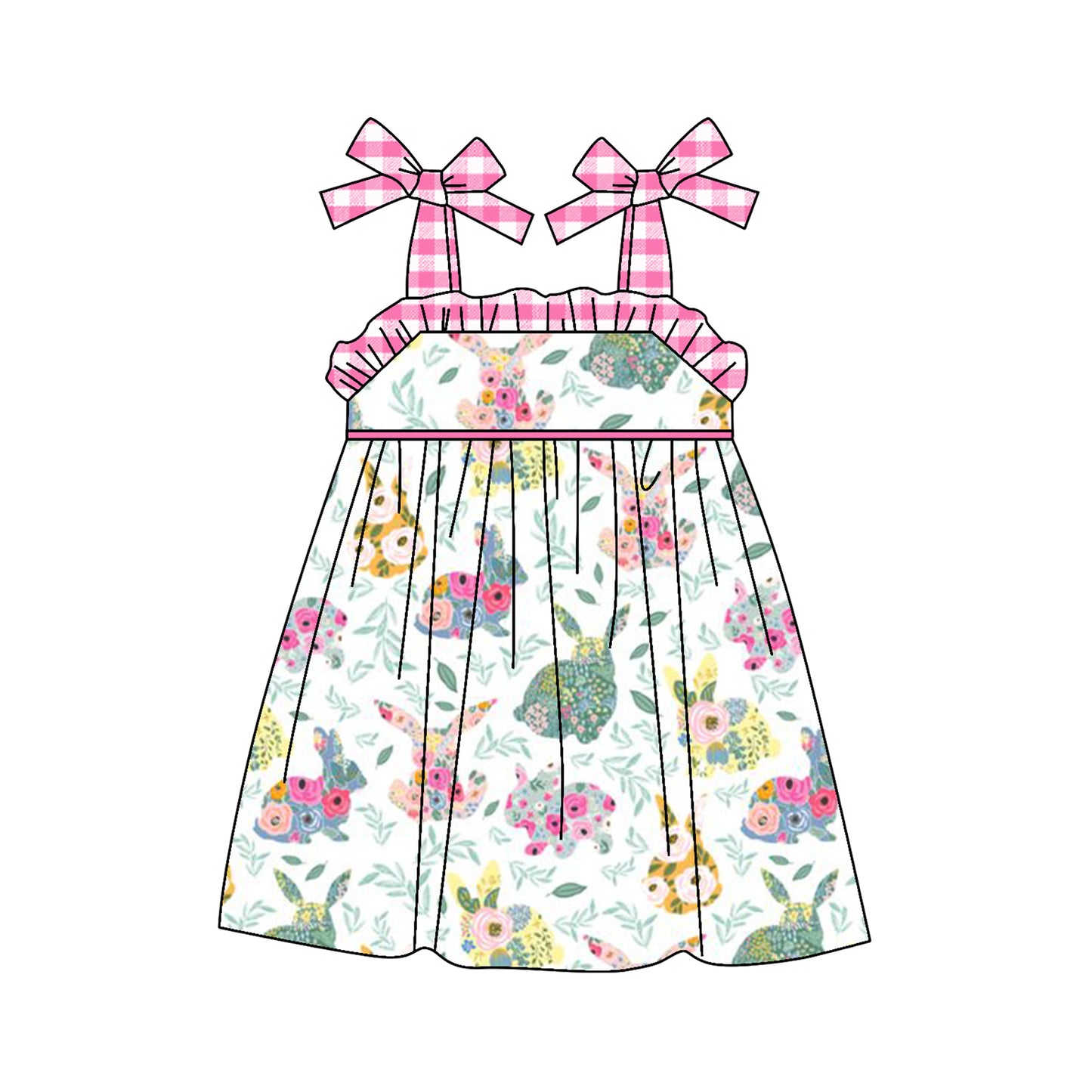 Baby Girls Easter Rabbits Flowers Straps Knee Length Dresses Preorder